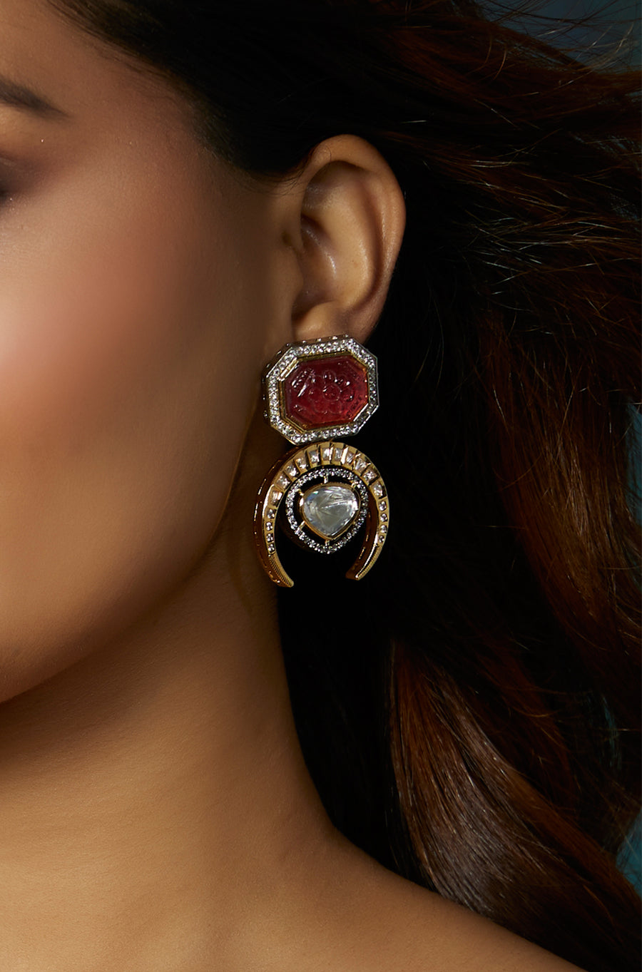 4-Stone Red Ruby Flower Stud Earrings 14k Rose Gold